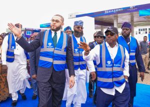 L-R: Programme Director, Presidential Initiative on Compressed Natural Gas Initiative (PCNGi); Michael Oluwagbemi; Mandate Secretary of FCT  and representative of the Minister of FCT, Barr. Nyesom Wike; Representing  Speaker of House of Representatives, Hon. Tajudeen Abbass, Hon. Alex Mascot Ikwechegh ; EVC/CEO, NASENI, Mr. Khalil Suleiman Halilu; Managing Director, Portland Gas Ltd, Hon. Olujimi Mohammed; The Director-General, National Automotive Design and Development Council (NADDC), Mr. Oluwemimo Joseph Osanipin and otherd during the commissioning of NASENI-Portland CNG Centre in Kubwa, Abuja on Wednesday, August 13, 2025. 